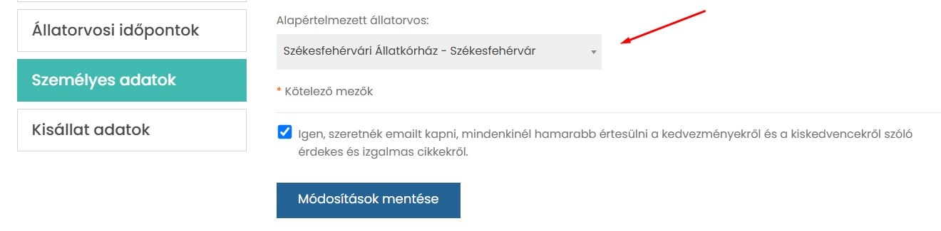 Alapértelmezett állatorvos beállítása 1